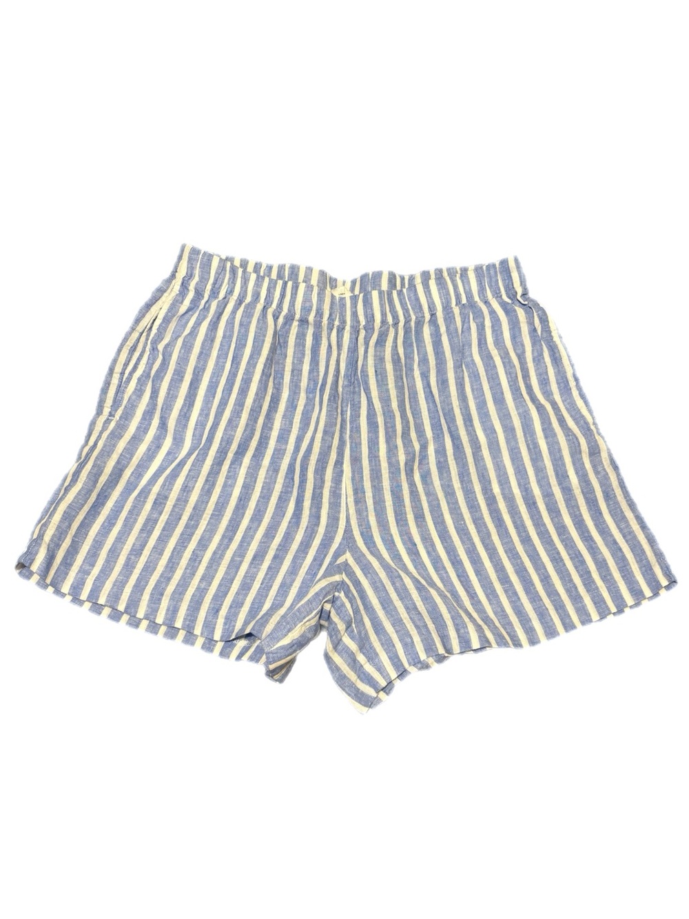 H&M Blue & White Linen Vertical Stripe Shorts Pockets M Coastal Boxer Lounge